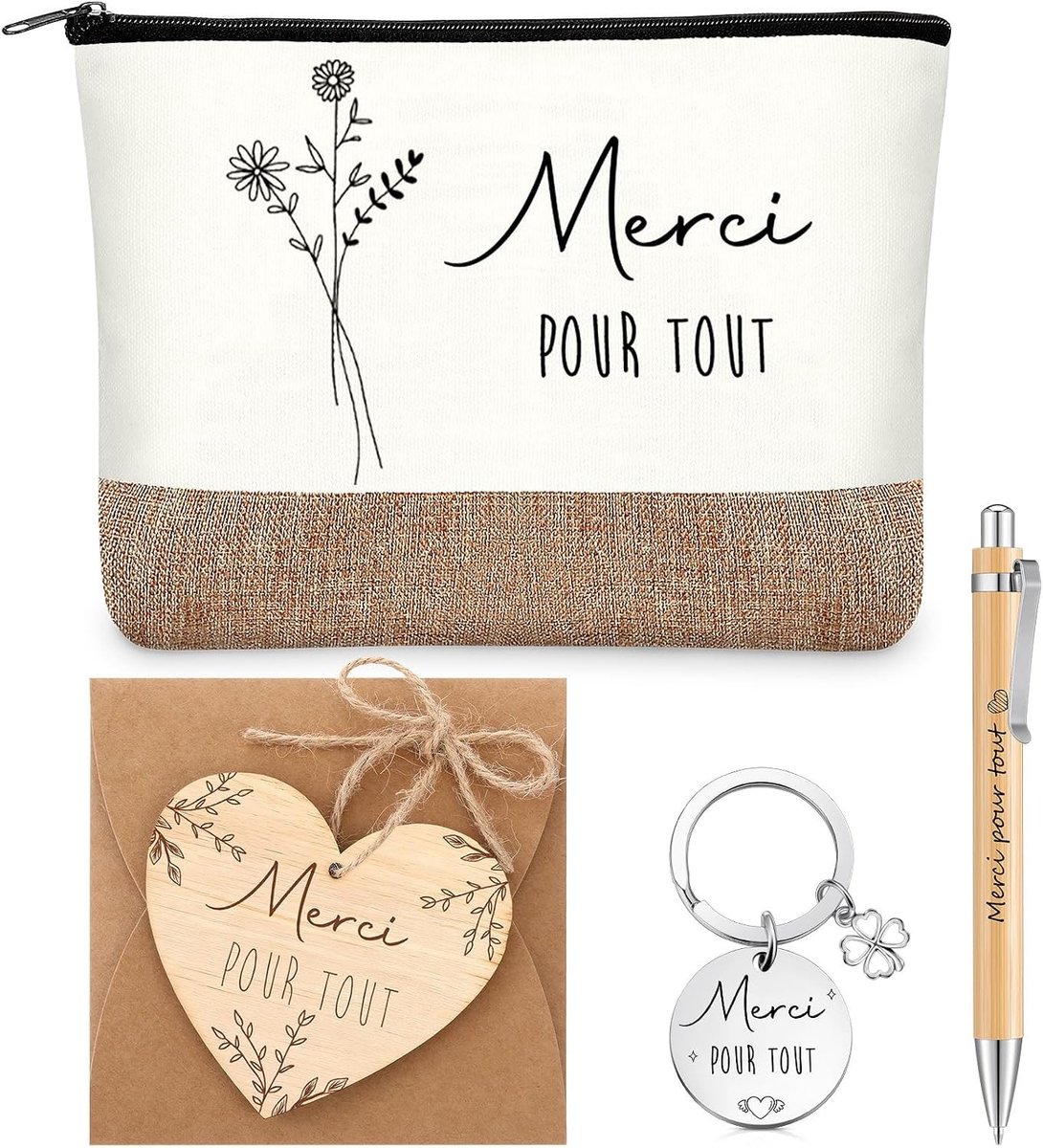 Cadeauset met Cosmetica Tas, Sleutelhanger, Balpen en Envelop voor Bedankt Geschenken bij Verjaardag, Afscheid of Kerstmis