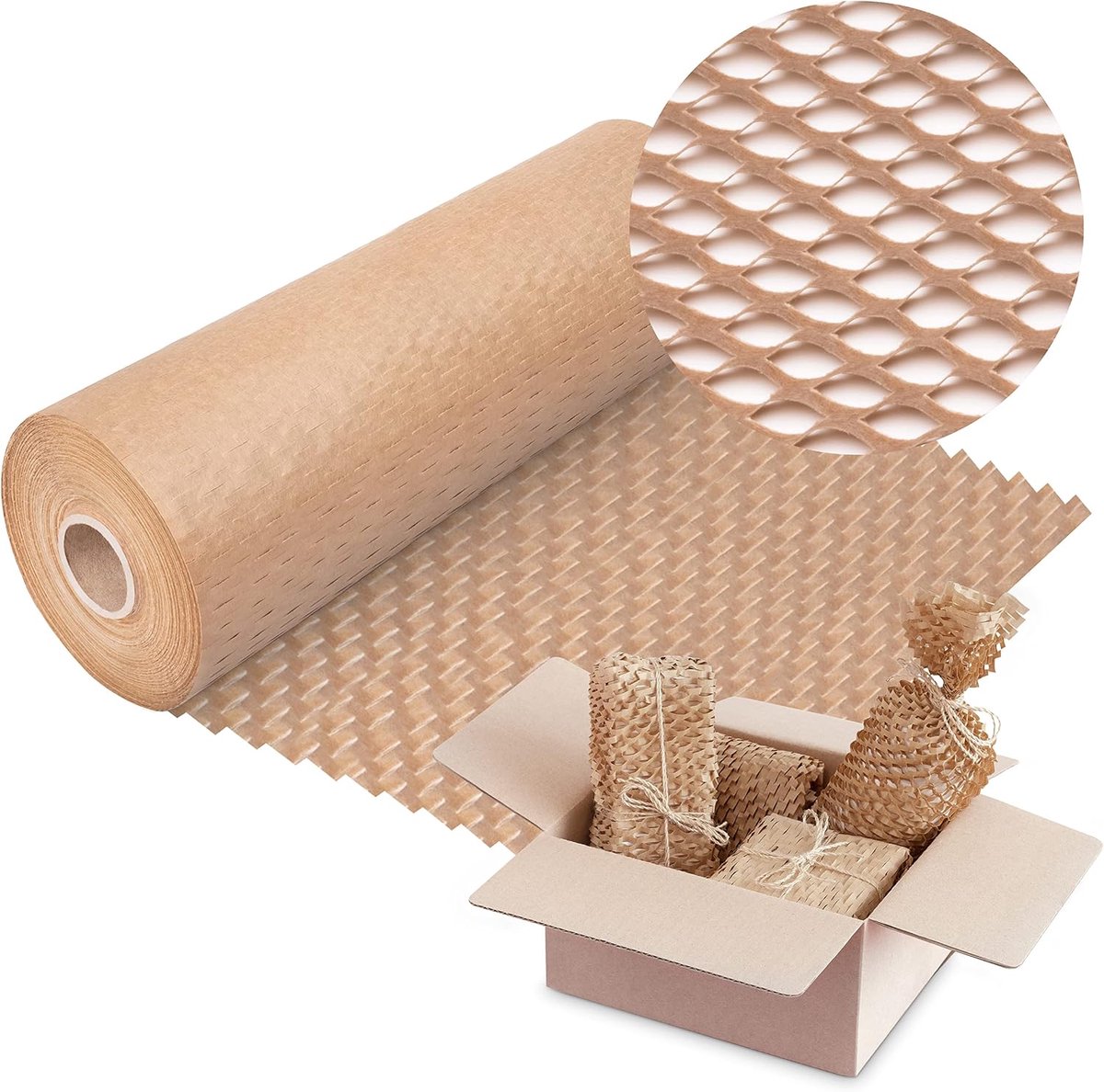 Honingraatpapier – Rol 40 cm x 50 m – Bruin Kraftpapier 90 g/m²