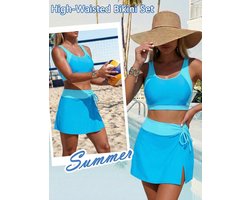 Set met rok dames sport tweedelig badpak tank top en zwemrok met shorts vrouwen voor strand S