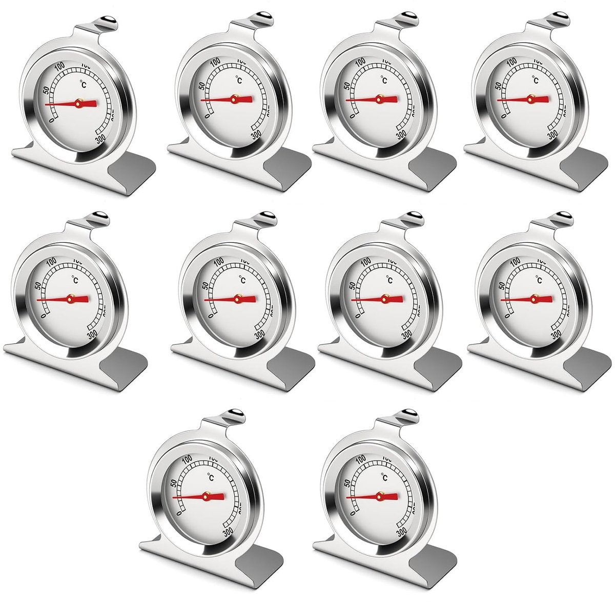 10PCS Oventhermometer, 0-300℃ roestvrijstalen wijzerplaat temperatuurmeter, staande hittebestendige thermometer voor oven en grill