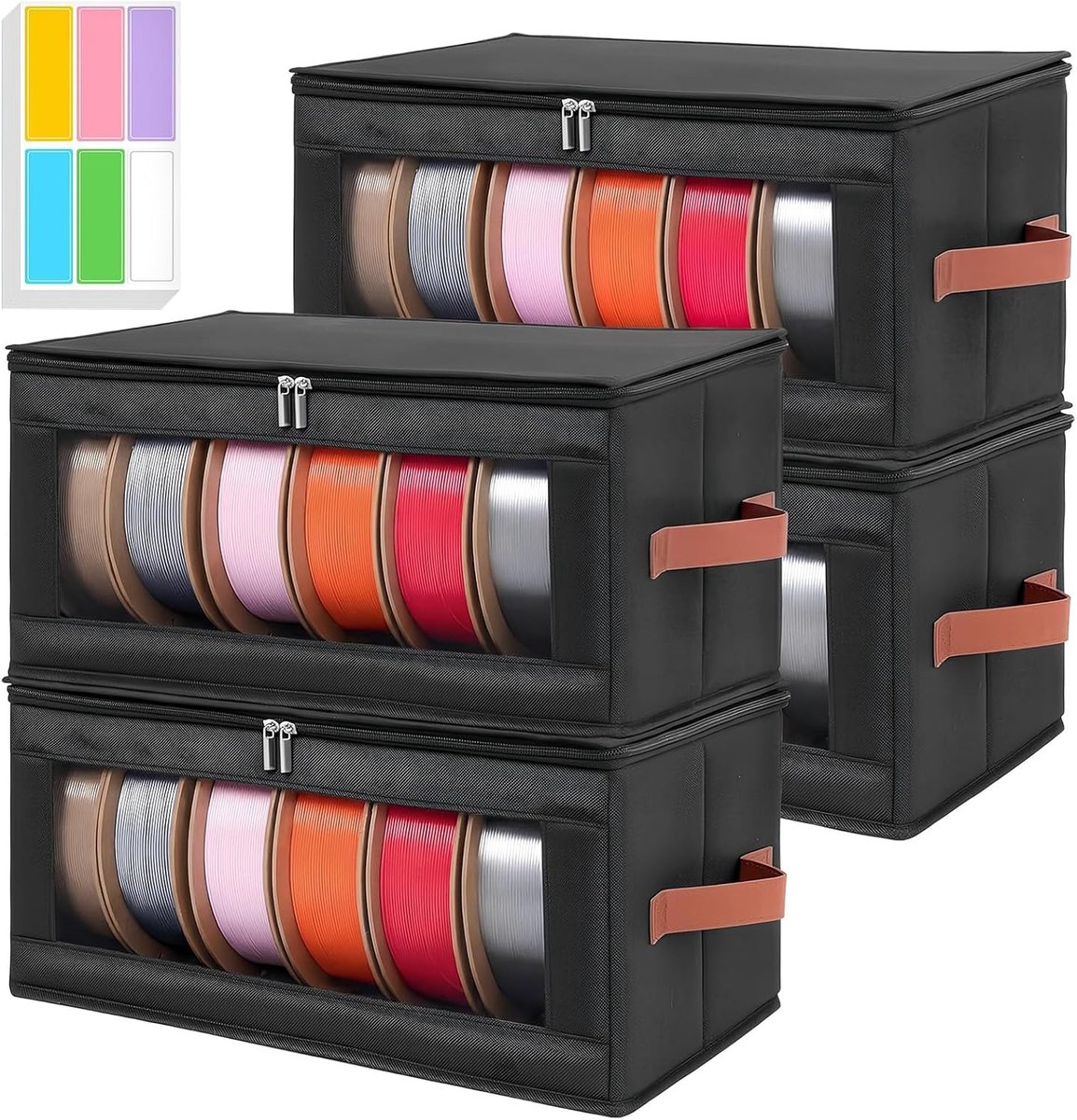 Set van 4, 3D-printer, filament Dry Box, waterdicht Oxford-weefsel met kijkvenster, stapelbare filamentopslag voor 24 rollen PLA ABS PETG TPU, stofbescherming, dubbele