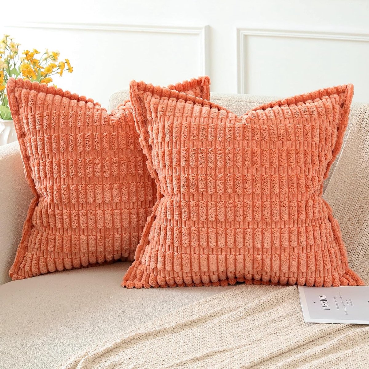 Set van 2 Corduroy Kussenhoezen, Moderne Decoratieve Kussens, Boho Kussens voor Woonkamer en Slaapkamer, 40 x 40 cm