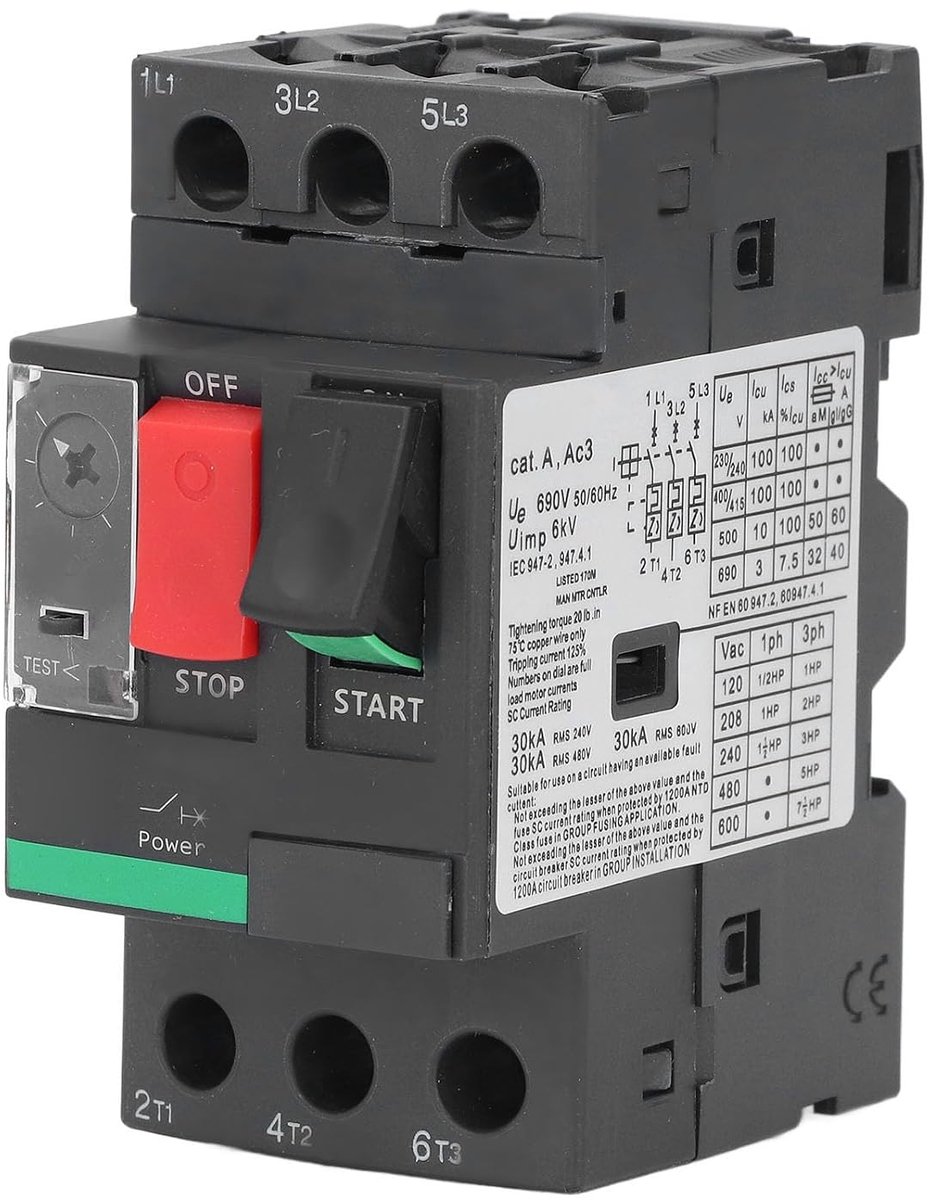 Automatische motorbeveiligingsschakelaar 2,5-4 A, schakelbeveiligingsschakelaar met knopbediening, montage op 35 mm rail, voor weerstand, capacitief en