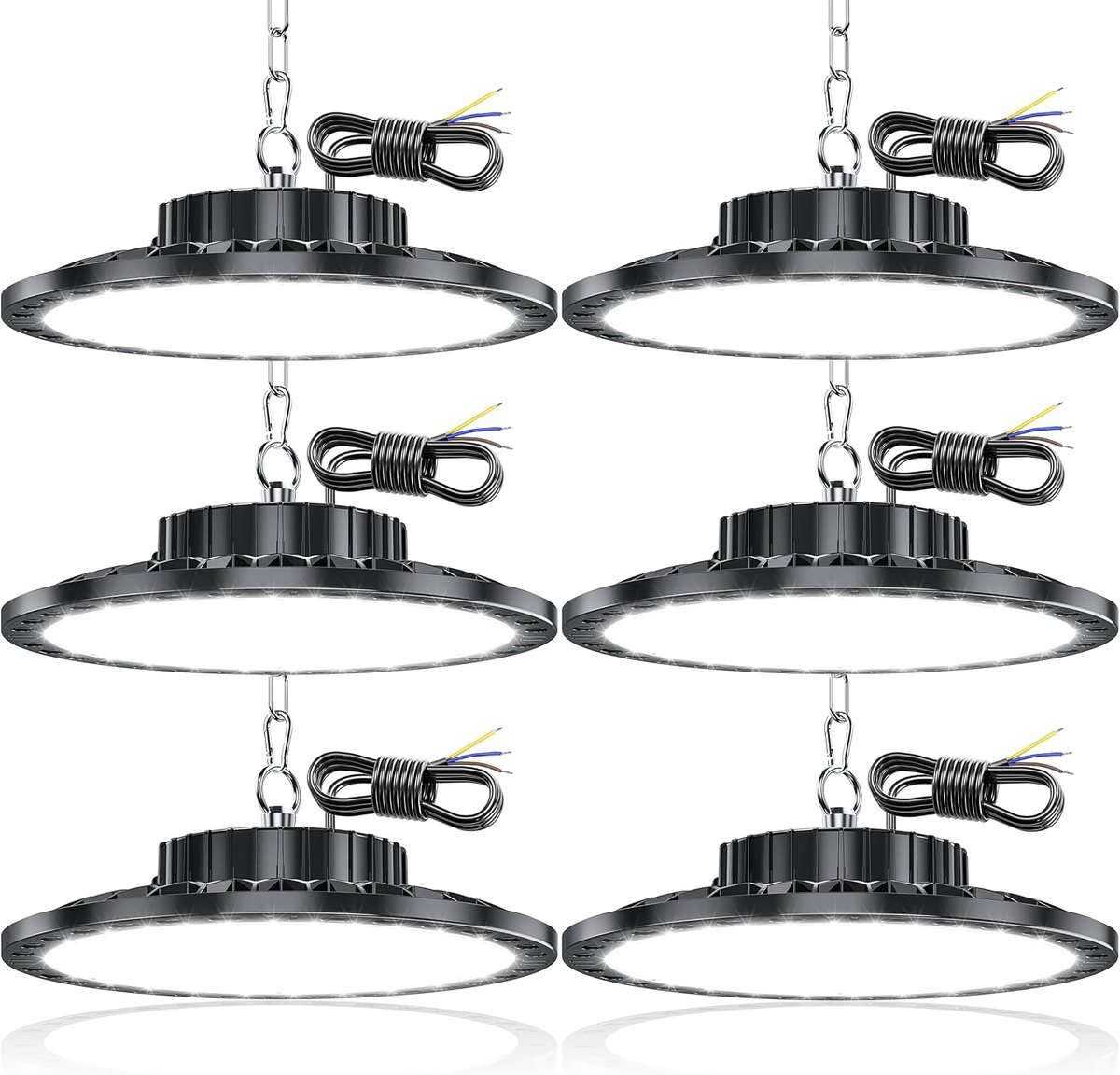 Led-verlichting voor garage, 100 W, 6 stuks, 10.000 lm, UFO, led-plafondlamp voor garage, IP65, waterdicht, buitenlamp, 7000 K, koudwit, werkplaatsverlichting, voor magazijn, werkplaats