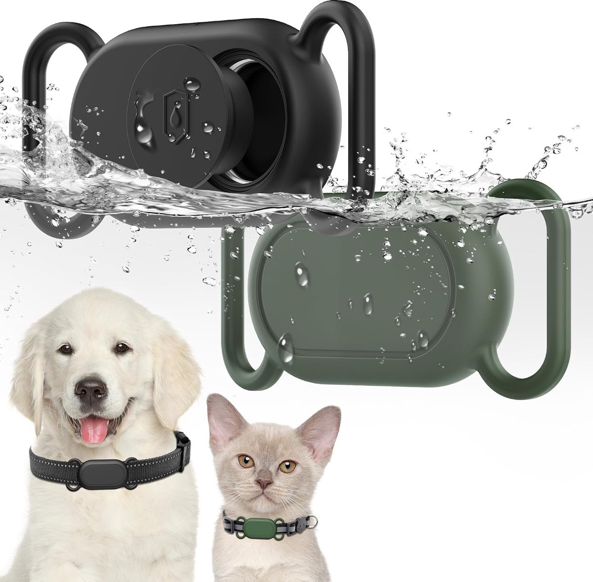 houder (2 stuks) voor Galaxy Smarttag2, waterdichte siliconen hoes voor huisdier kat, anti-verloren krasbestendige beschermhoes accessoire voor Samsung Galaxy Smart tag2 (zwart