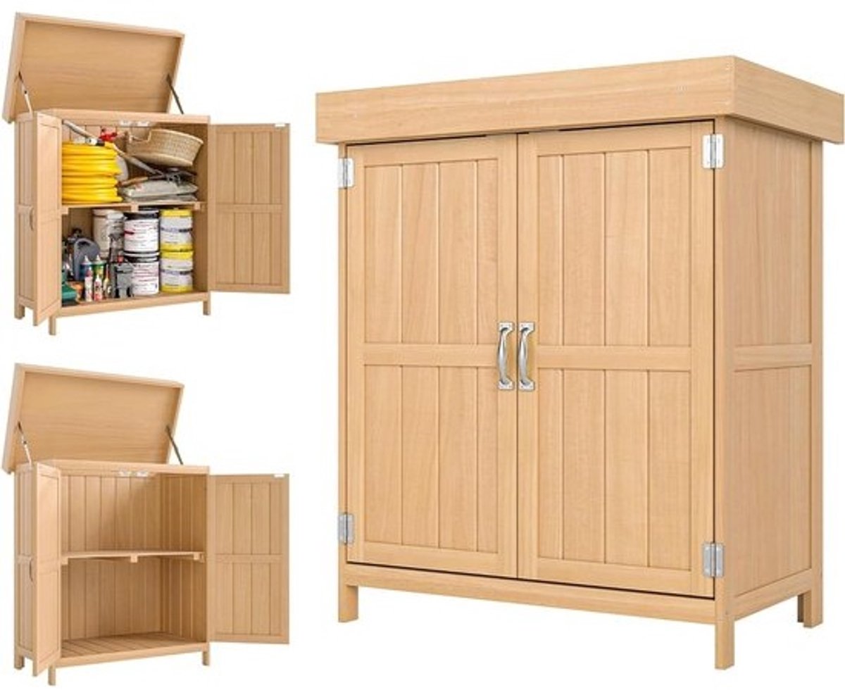 Tuinkast met standaard - Opbergkast Buiten - Tuinieren Organiseren - Dubbele Deuren - 74x43x88 cm - Beige
