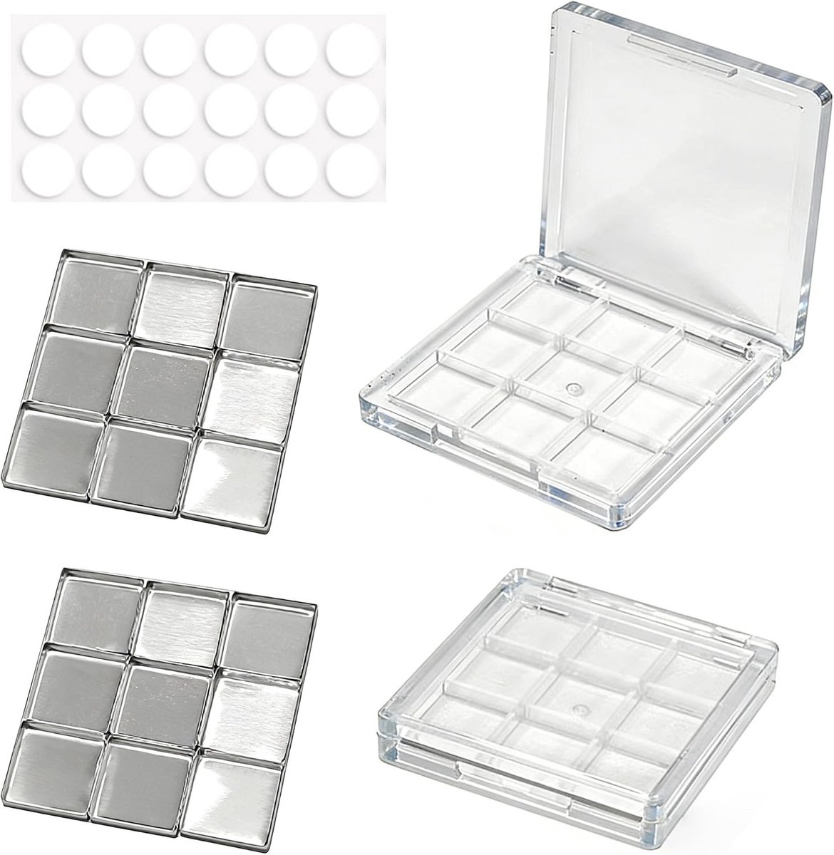 Lege Make-up Paletten met 18 Vierkante Metalen Pannen, Herbruikbare Cosmetische Container voor Oogschaduw en Lipstick DIY, Inclusief Dubbelzijdige Plakstrips