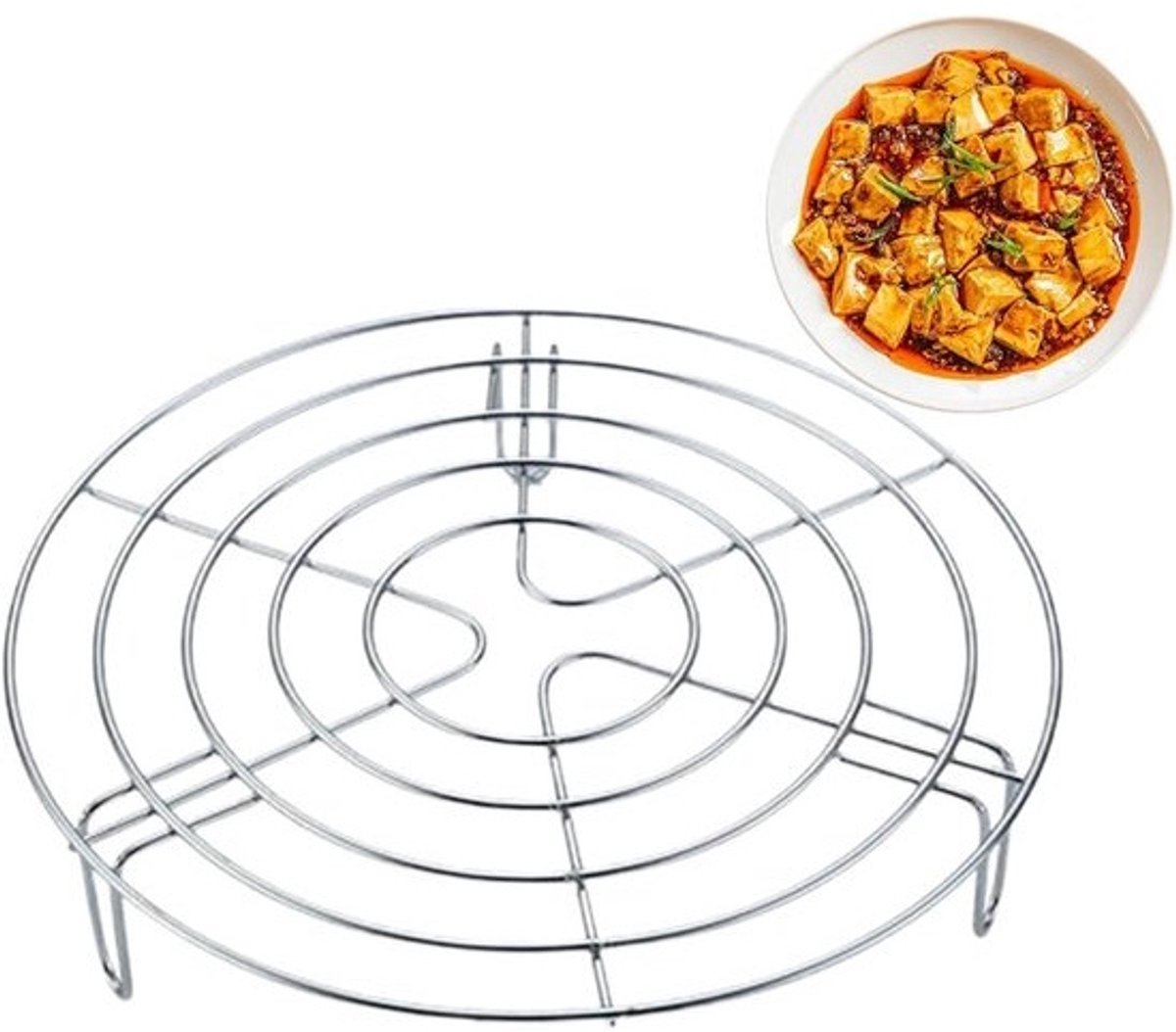Stoomframe Roestvrij Staal - Koelrooster Keuken - Gerechten Stomen - Robuuste Driehoekige Basis - 27.5 cm XL - Zilverkleurig