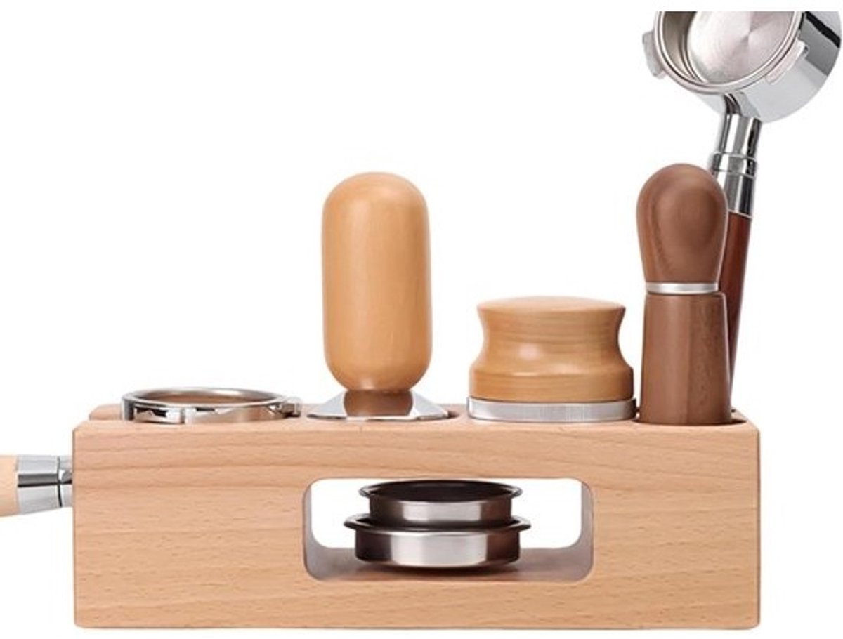 Espressostation - Koffie Organizer - Koffie Bereiden - Stabiele Houten Constructie - 51/54 mm - Natuurlijk Hout