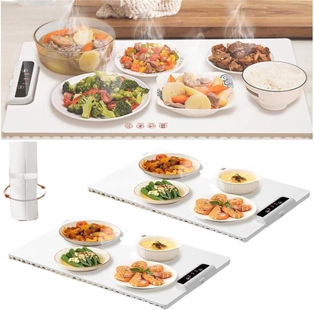 Elektrische Warmhoudplaat - Voedselverwarmer Opvouwbaar - Maaltijden Warm Houden - Instelbare Temperatuur - 60 cm - Zwart