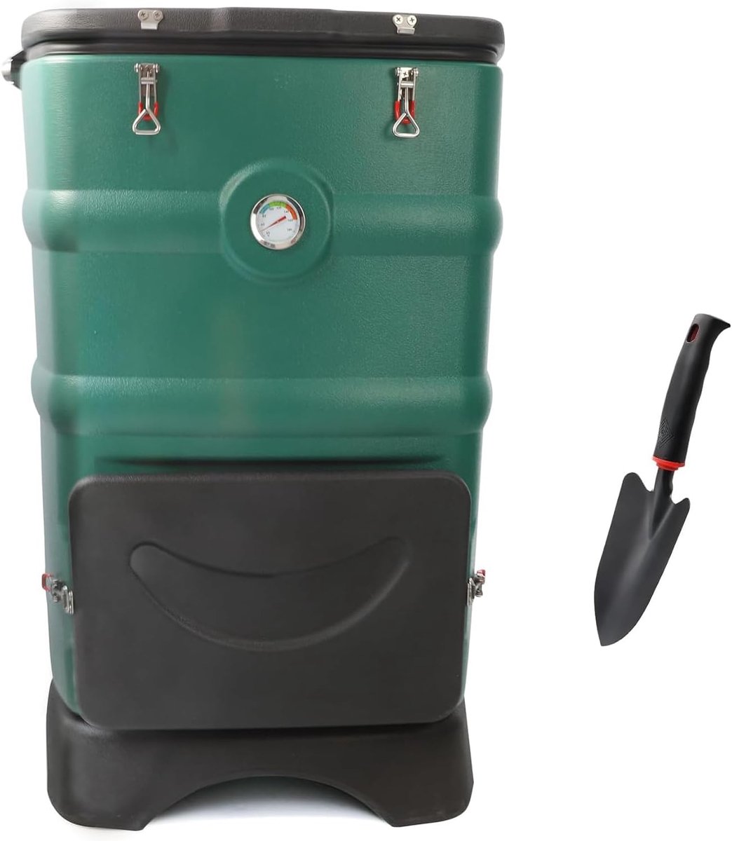 compostbak, 110 l, groen, geïsoleerde tuincompostbak met warmteopslagfunctie, versnelde composting, grote opening en verzamelsysteem voor vloeistof