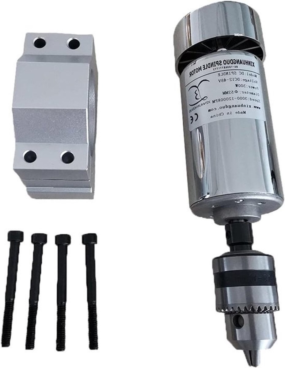 Graveermachine Spindel Motor - DC Spindel - Metaal Graveren - Luchtgekoeld - 300 W - Zilverkleurig
