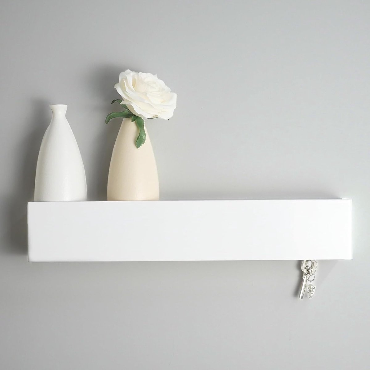 Sleutelrek, 43,5 cm, moderne sleutelhouder met plank van metaal, sleutelrek als hal, meubels voor aan de muur, voor hal, slaapkamer en woonkamer (wit)
