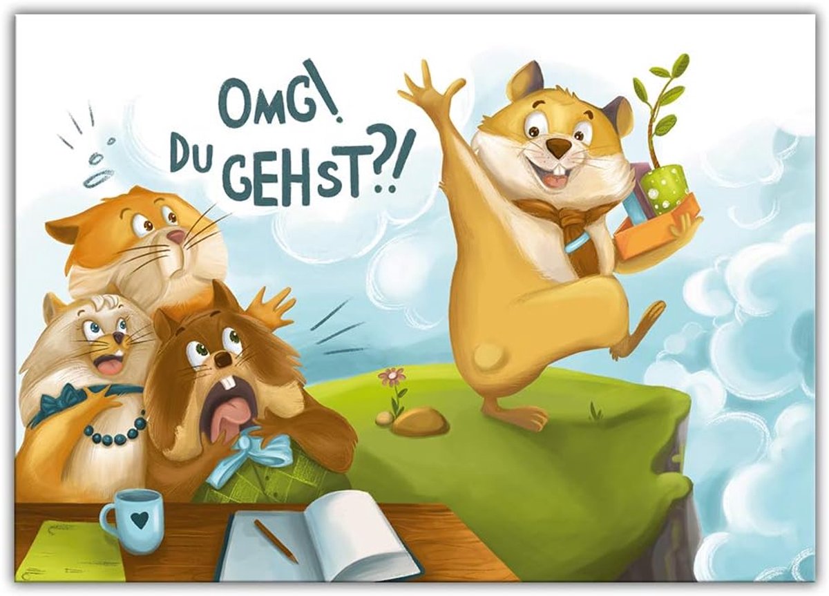 Afscheidskaart voor collega's met envelop in XXL-formaat, A4, grappige vouwkaart voor het wisselen van baan en ontslag hamsters