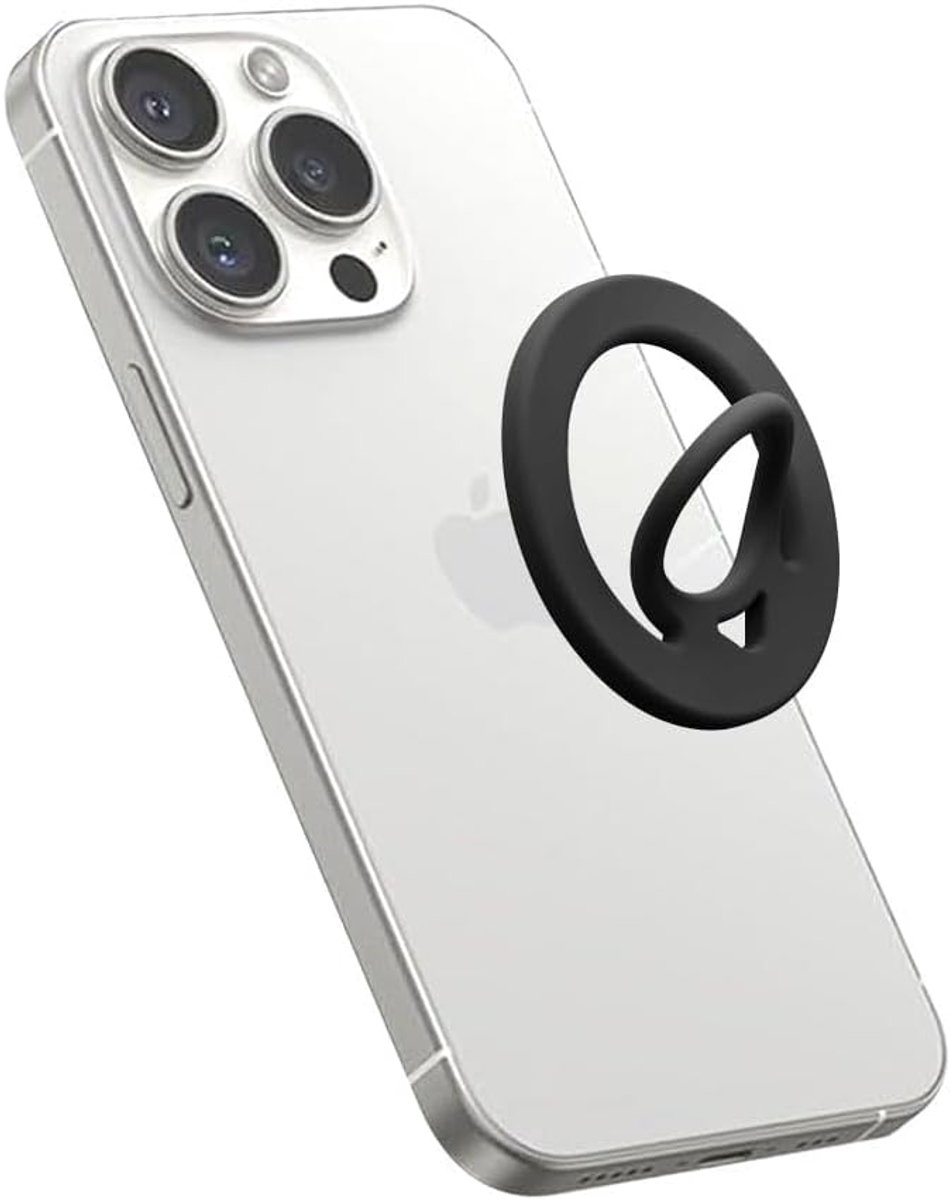 Telefoonhouder, afneembare handgreep van siliconen ring, compatibel met magnetische accessoires, cover voor iPhone 17/16/15/14/13/12 (zwart)