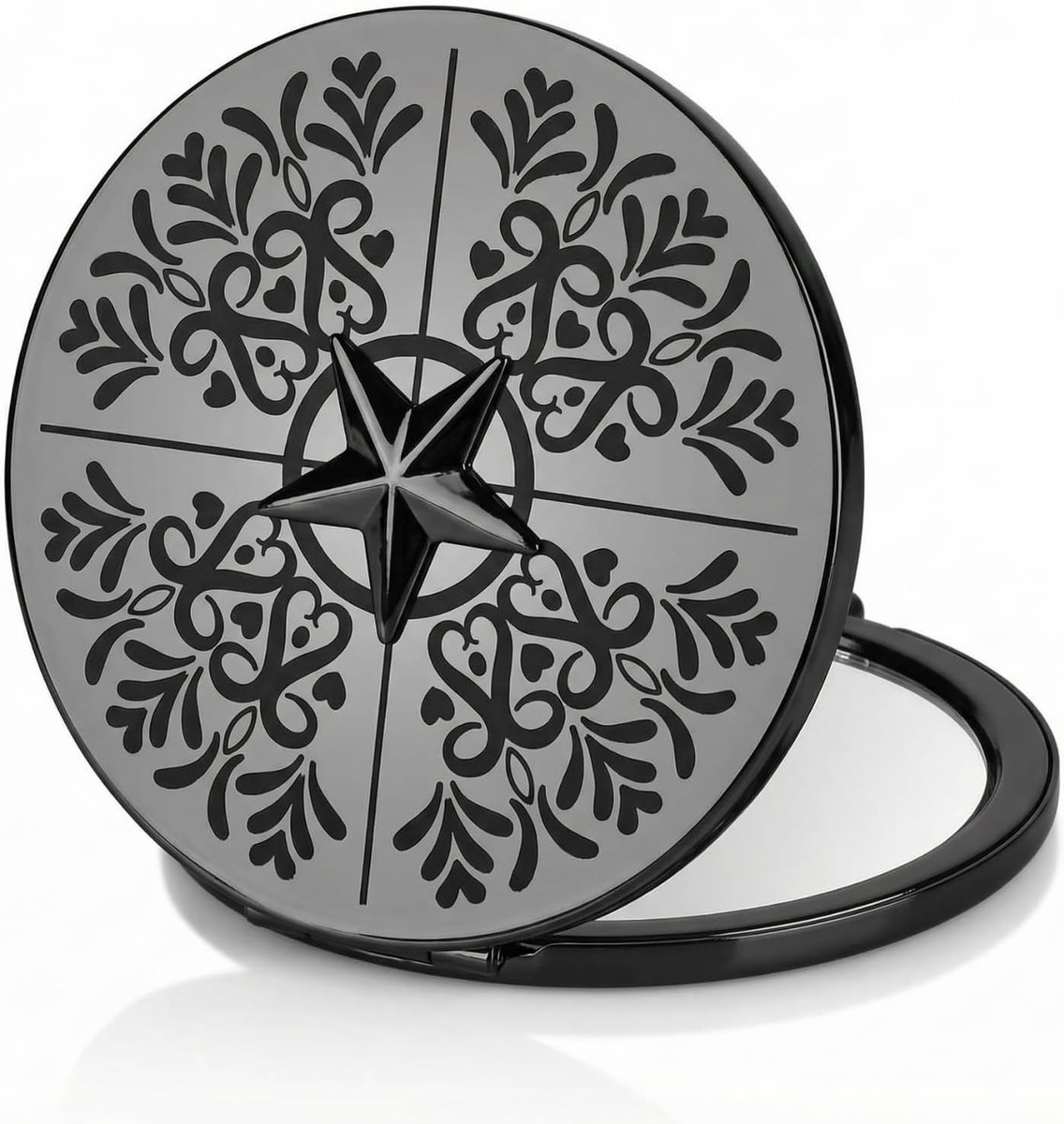 Compacte spiegel voor portemonnee, vergrotende dubbelzijdige 1X/2X duurzame zinklegering Pocket Make-upspiegel, handheld metalen make-upspiegel voor op reis voor mannen en vrouwen