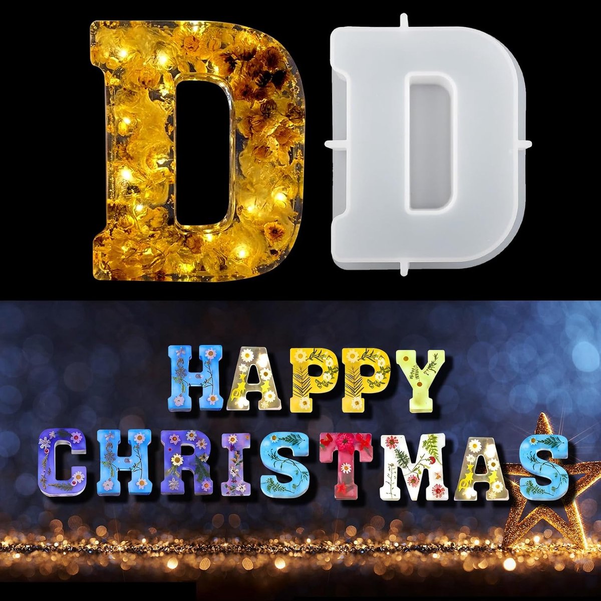 Letter Mallen, 3D Grote Alfabet Siliconen Mallen, Grote Letter Epoxy Mallen, DIY Hars Gietletters voor DIY Ambachten, Huisfeest Decoratie, Verjaardag Huwelijksfeest, Kaarsen Was (D)