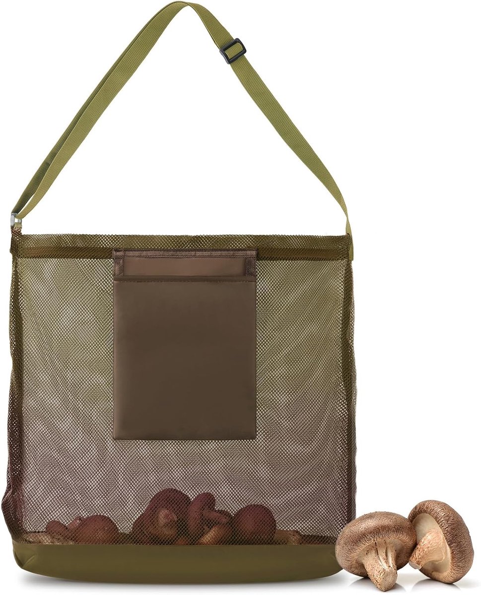 Paddenstoel-verzameltas met verstelbare schouderriem, oogstverzameltas, opvouwbare mesh-oogsttas, fruitpicking, nettas voor kamperen, winkelen, reizen, wandelen, verzamelen