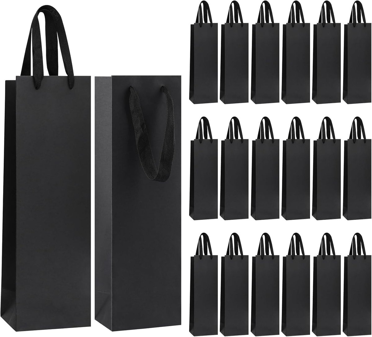 20 stuks kraftpapier wijnzakken met handgrepen, wijnfles geschenkzakje bulk, wijn draagtassen whisky champagneflessen tas voor Kerstmis, bruiloft, feest (zwart)