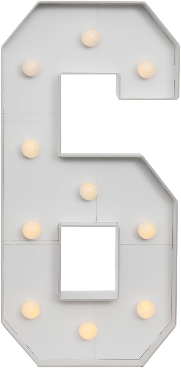 Verlichte cijfers 6, groot nummer met gloeilampen, 3D-decoratielamp, verlichte cijferdecoratie, lichtnummer