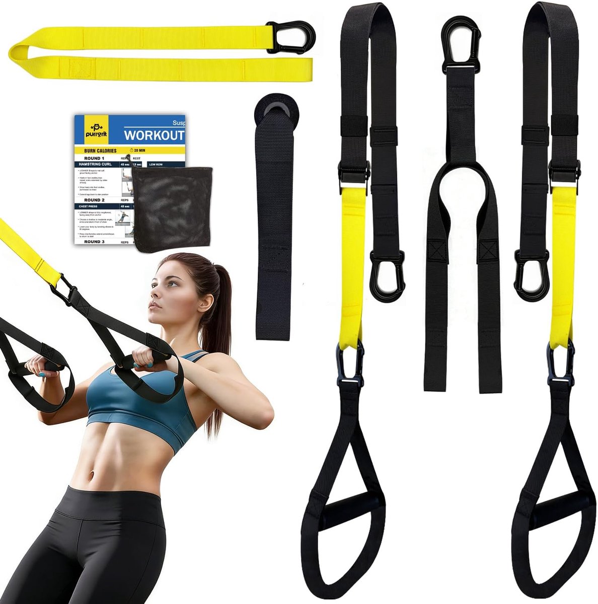 Slingentrainer voor functionele training met deuranker Sling Trainer Set Suspension Trainer met handdoek, rugzaktas en trainingsboek, kwaliteitscertificaat