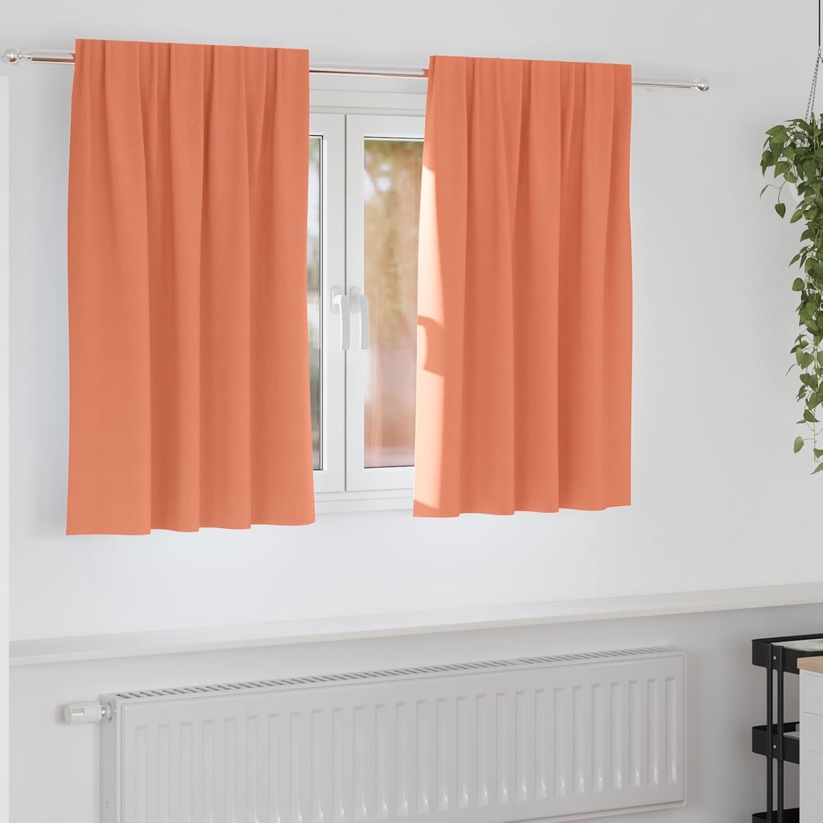 2 stuks, terracotta, 140 x 140 cm, polyester, verduisteringsgordijn voor slaapkamer, lichtbescherming, met handmatige bediening en montage binnen en buiten