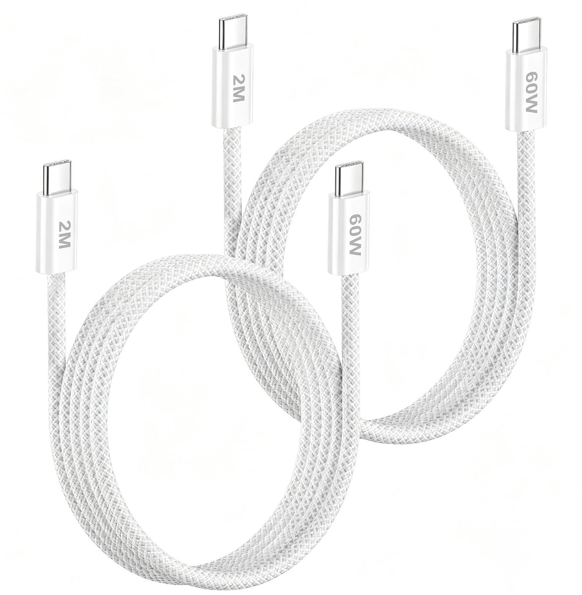 Set van 2 snellaadkabels (60W PD 3.0) voor iPhone (o.a. 17/17 Pro Max/16/16e/16 Pro/15 Plus/15), 2 meter USB-C naar USB-C snellaadkabel voor iPad Pro/Air, Samsung Galaxy en Xiaomi.
