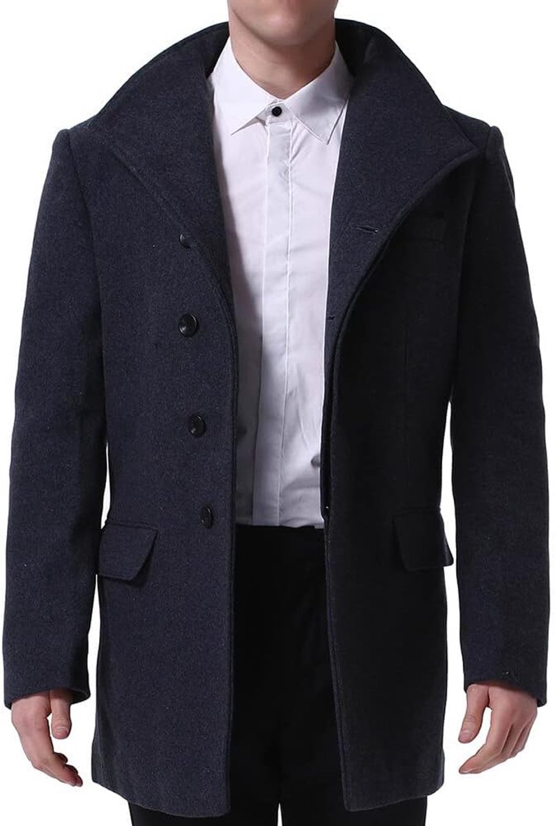 Heren Overjas Slim Fit Wollen jas Dikke Warme Lange Winterjas Trenchcoat voor Business Casual