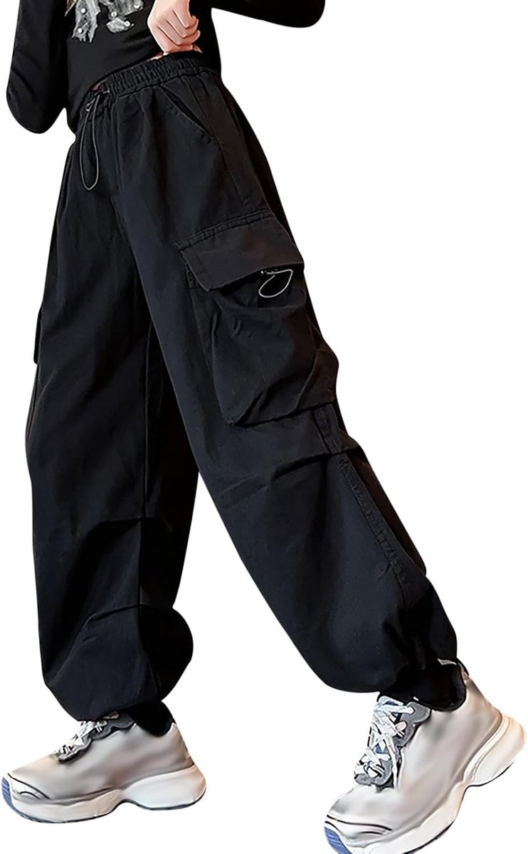 Broek voor kinderen, jongeren, meisjes, casual, hoge taille, elastische trekkoord, losse pasvorm, zakken, kinderen, cargobroek, trainingsbroek, streetwear