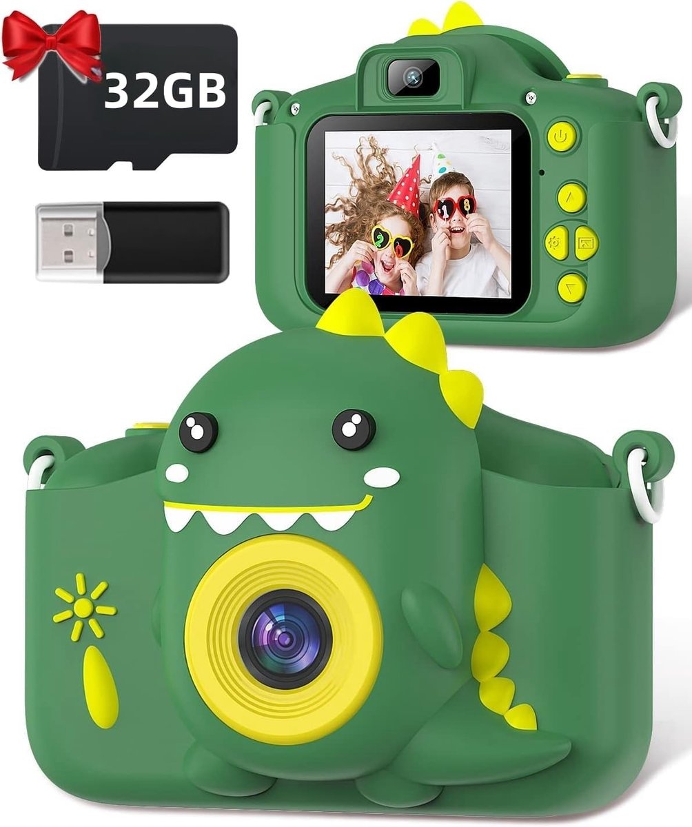 Kindercamera, 1080p, 2,0 inch scherm, fotoapparaat voor kinderen, met 32 GB SD-kaart, digitale camera, kinderfotocamera, kinderfotocamera, kinderen van 3 tot 12 jaar, jongens en meisjes