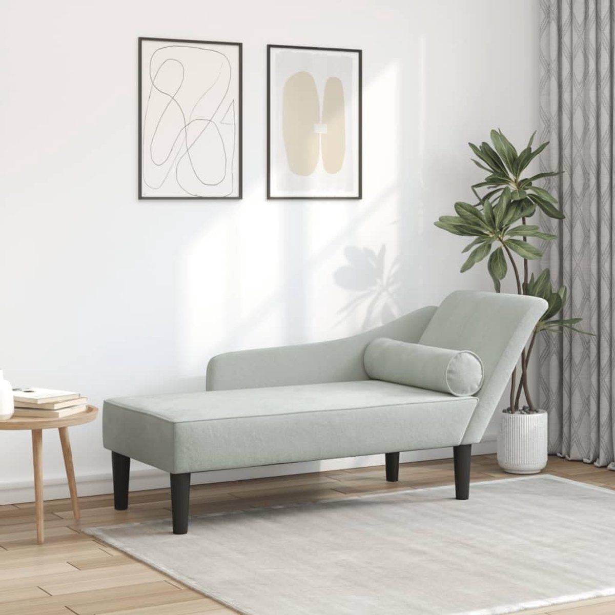 Chaise Longue L4007588 Fluwelen kussen, lichtgrijs, moderne bank, 2-zitsbank, gestoffeerde bank, woonkamer, kantoor, moderne bank, slaapbank, 2-zitsbank