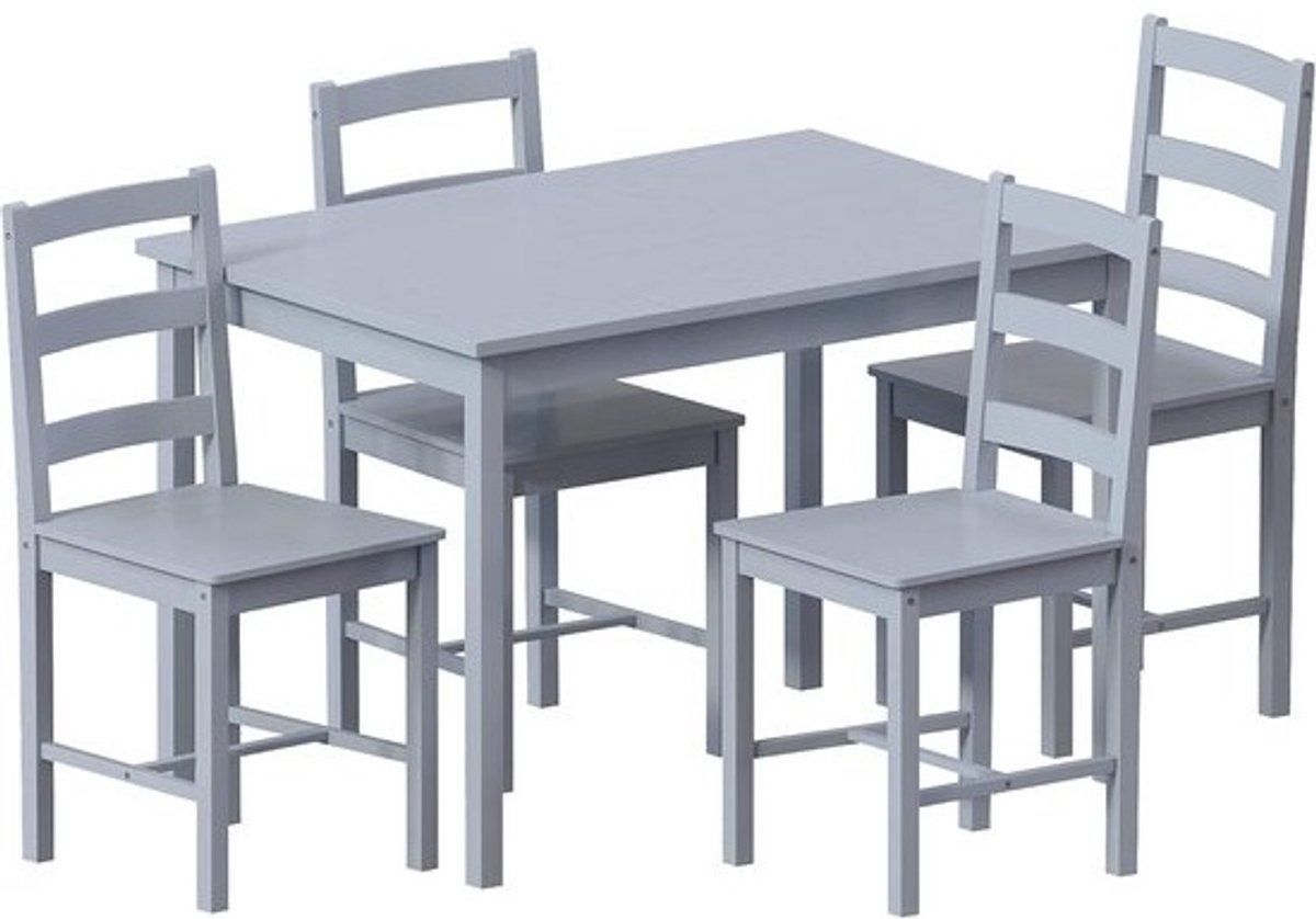 Eettafel met stoelen - Keukenset - Gezellig dineren - Compact en functioneel - 4-zits - Grijs