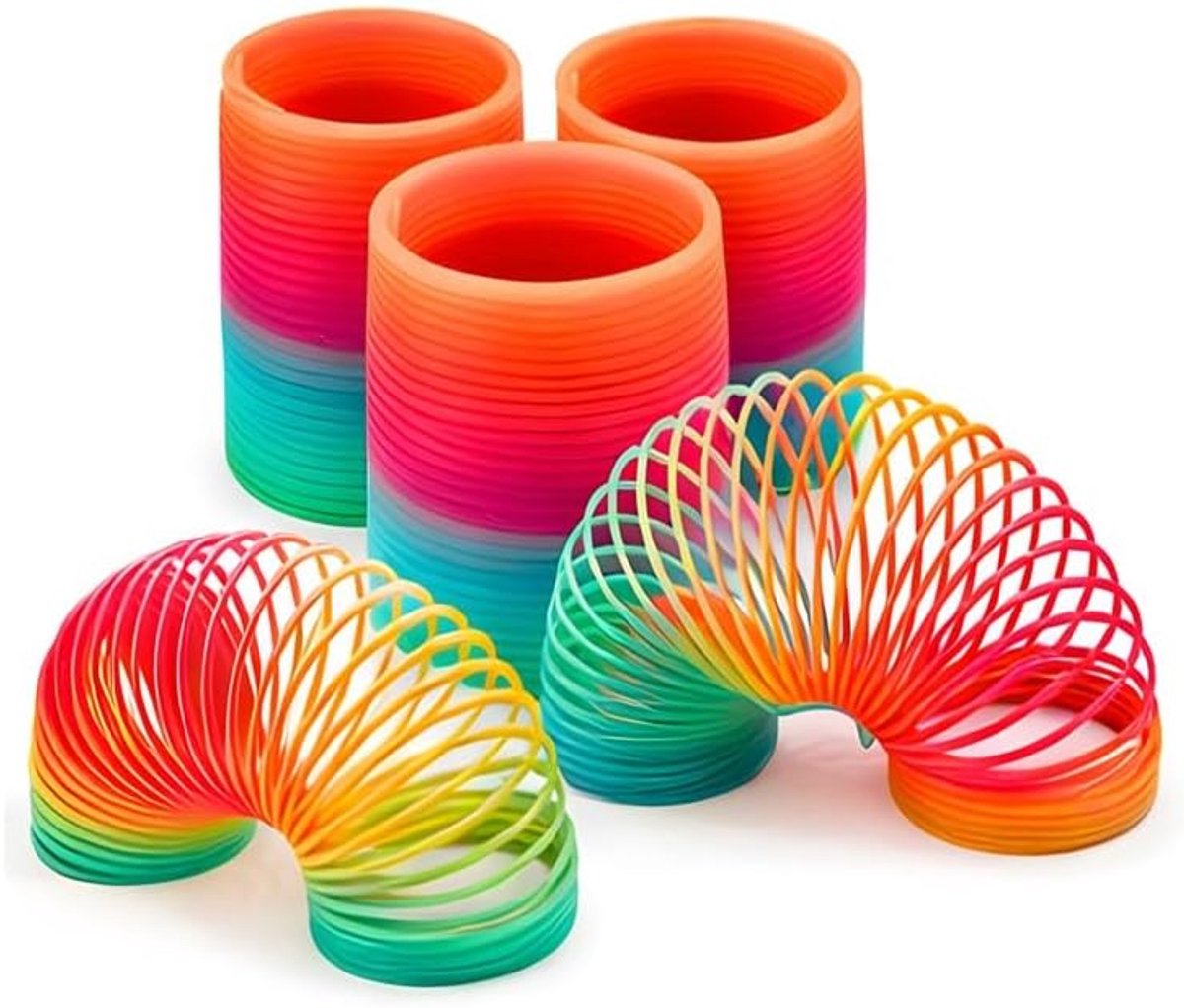 Set van 3 magische regenboogveren voor kinderen, regenboogspiraal, 6 cm, grappig en anti-stress sensorisch speelgoed, trappen afdalen, meerkleurige veren voor jongens en meisjes