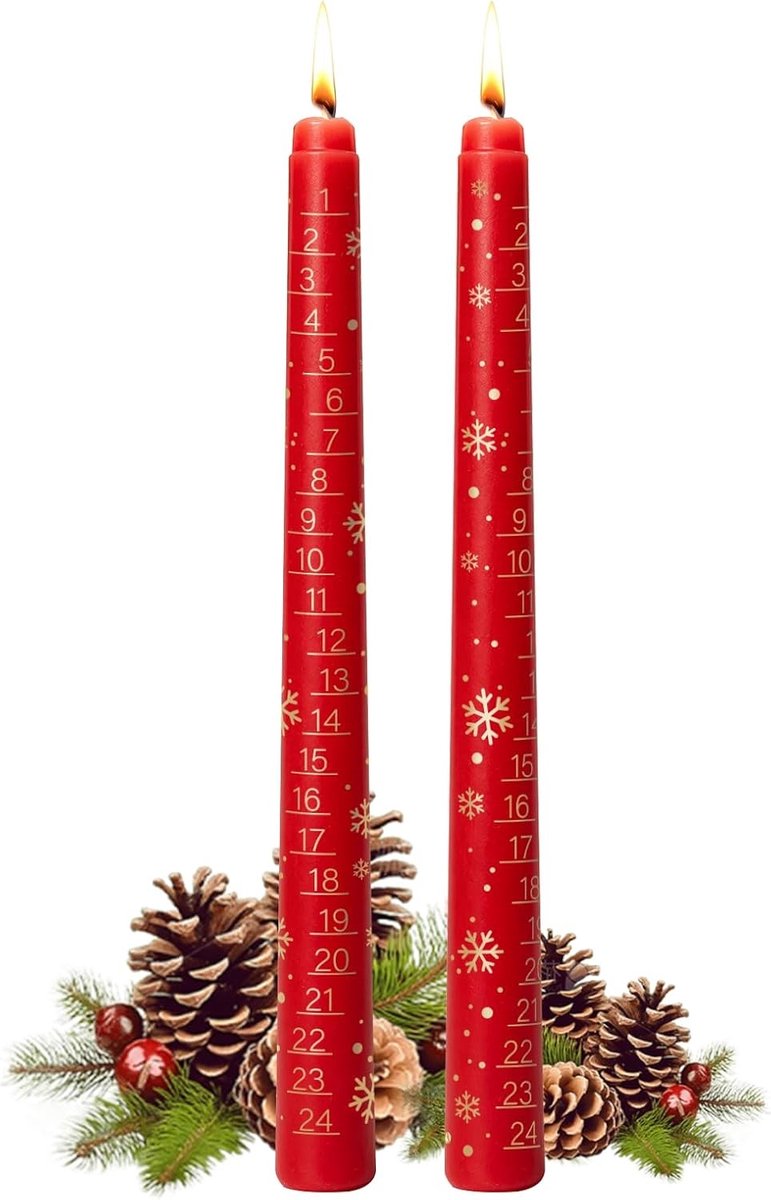 Kerstkaarsen - Wit - 24 x 24 x 2 cm - Handgemaakte Adventskalenderkaars - Voor Feestdagen