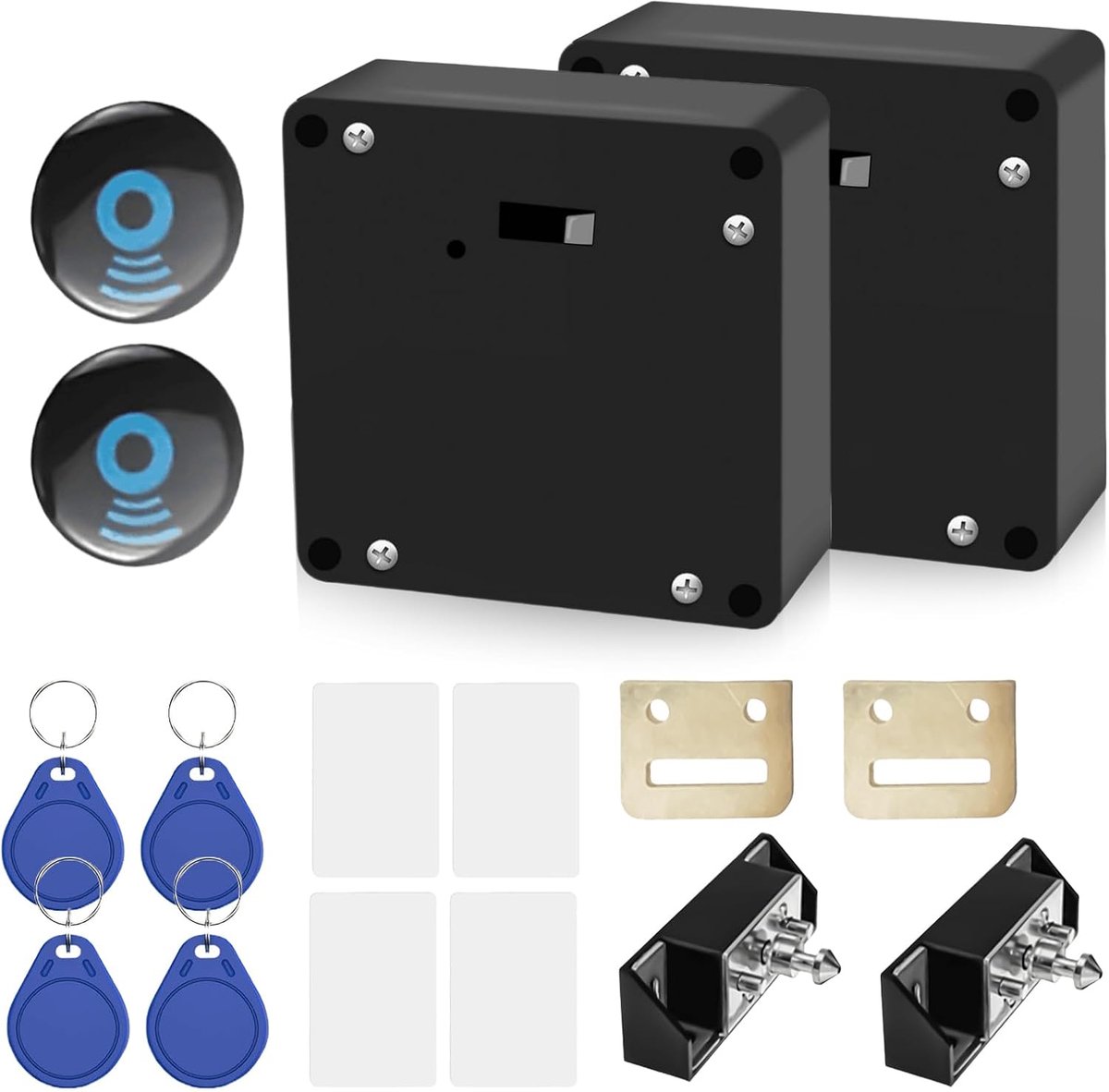 2 stuks elektronisch kastslot, RFID-slot met batterij, smart ladeslot met 4 sleutelhangers en 4 RFID-kaarten, verborgen sloten voor dubbele deurkast, lade, houten kast