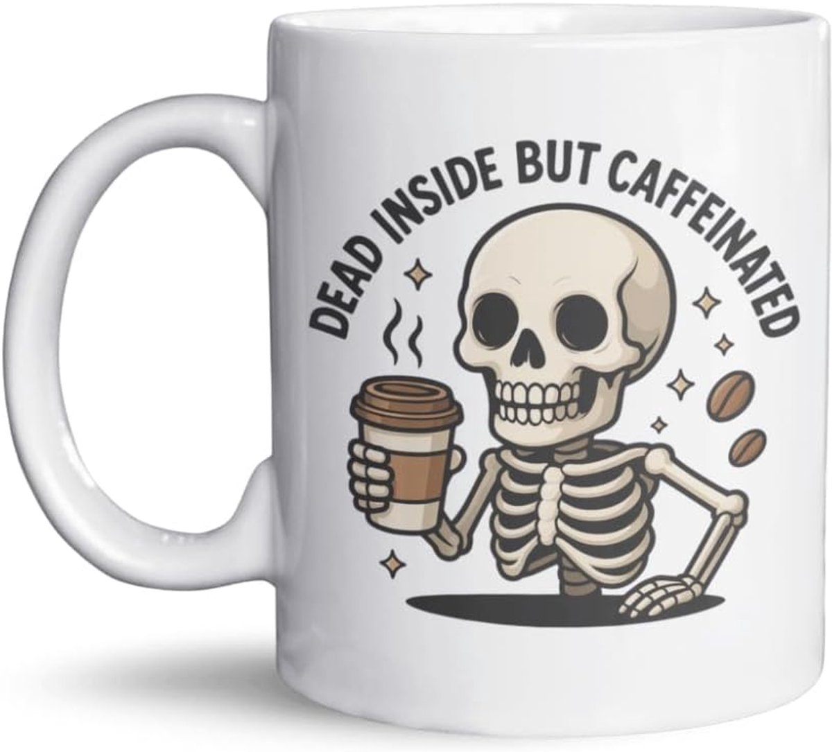Inside But Caffeinated Mug – Funny Skeleton Coffee Cup for Coffee Lovers & Coworkers – Dark Humor Halloween Gift – Spooky Cute Ceramic Mug 11oz / 325ml