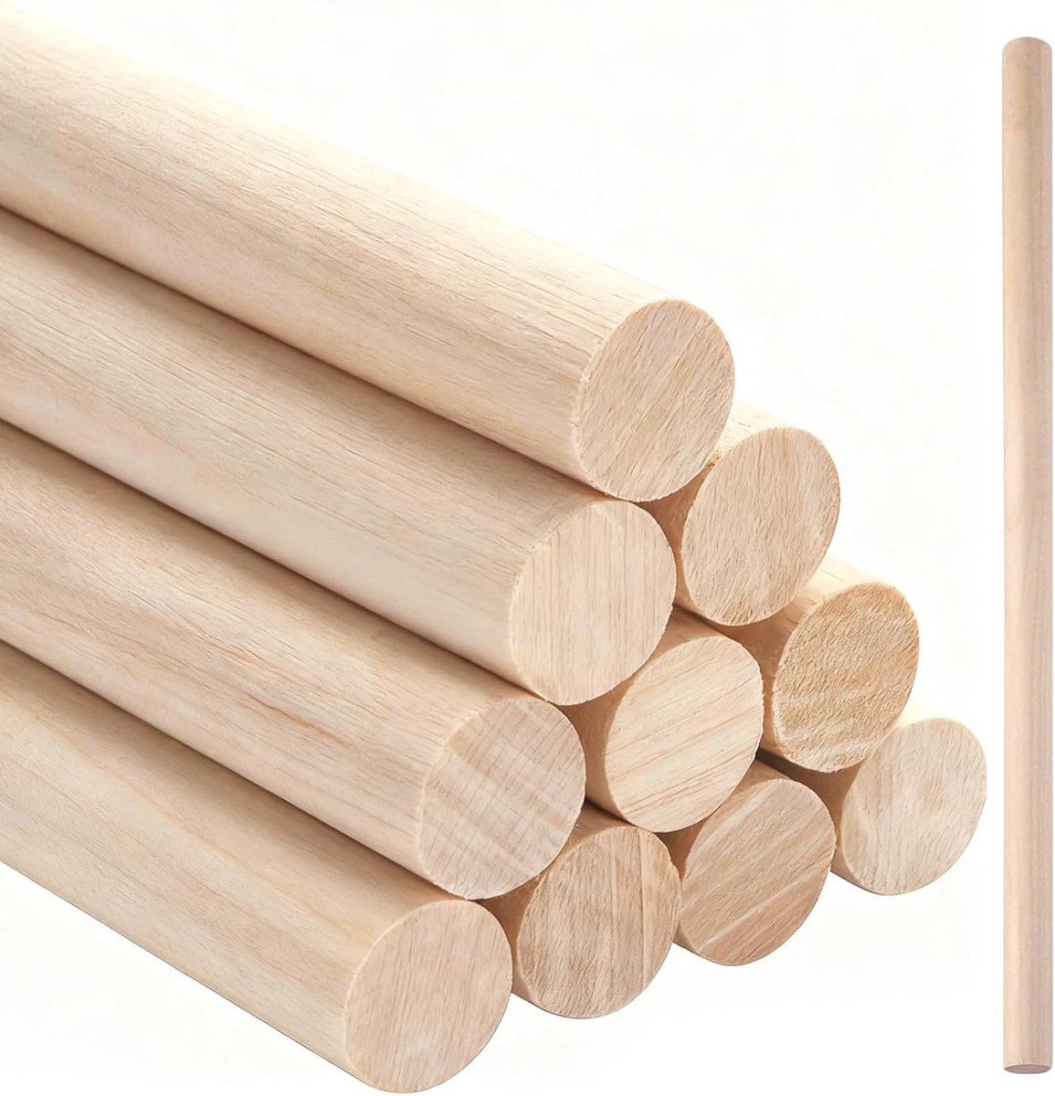 Houten stokken, houten pluggen om te knutselen, 1,2 cm x 30 cm, ronde houten stok om te knutselen, onbehandelde hardhouten staven voor kunst en lantaarn, knutselartikelen