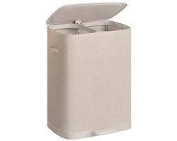 Wasmand 56 x 47 x 75 cm Beige Inhoud van 160 liter Ontwerp met twee gescheiden vakken Met 2 afneembare binnenzakken deksel en handvat Waterafstotend en gemakkelijk te reinigen Opvouwbaar op te bergen Geschikt voor slaapkamer badkamer en wasruimte