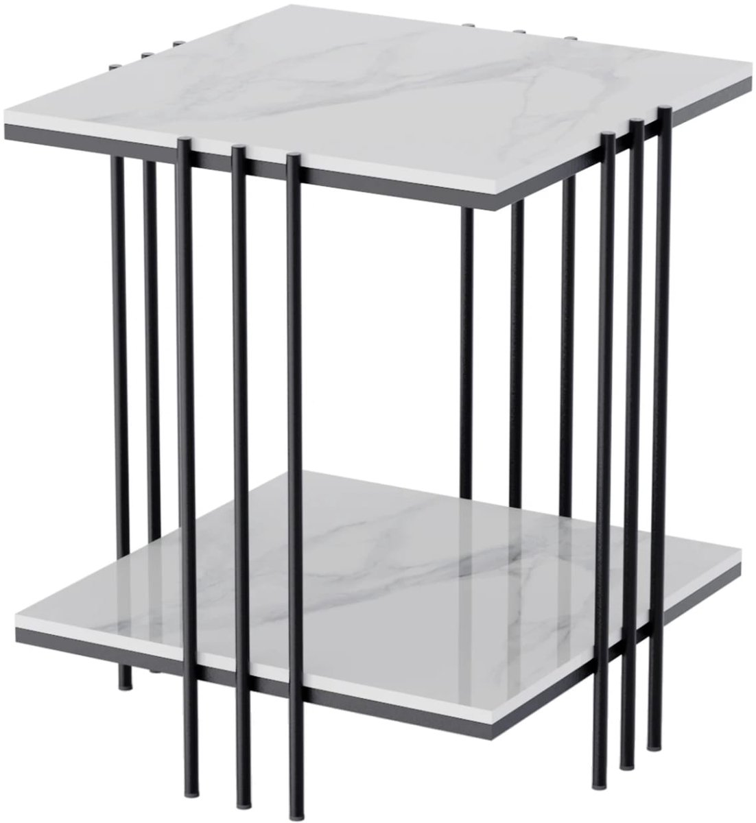 Klarven Bijzettafel Marmerlook - Bijzettafel Bank - Bijzettafel Zwart - Bijzettafel - Metalen Frame, Stevig en Duurzaam - 2 Niveaus - Vierkant h55,4xb44,5xd44,5cm