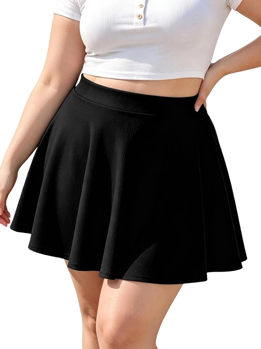 Wood Dames Rok Korte Basis Minirok met Elastische Hoge Taille Plissé Elegante Pull On Skirts Grote Maten