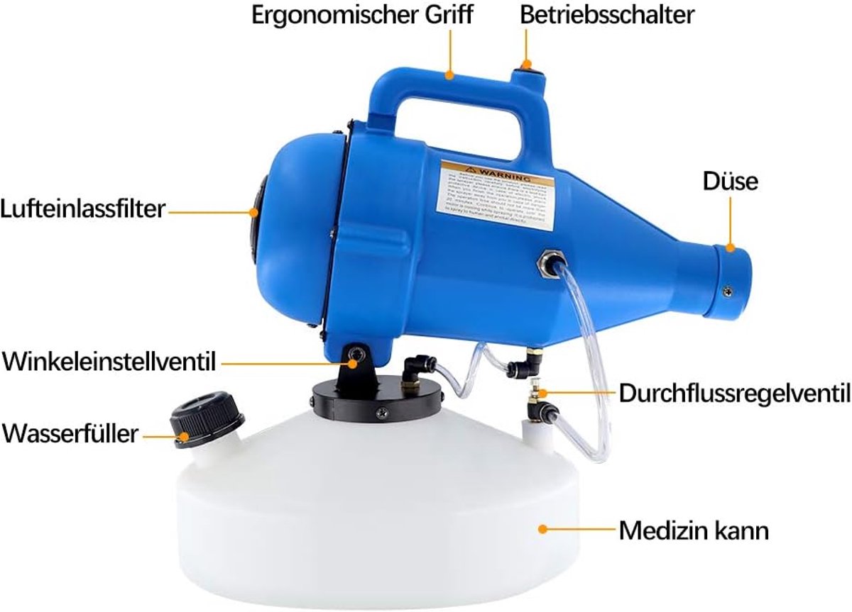 4.5L Elektrische ULV Handheld Fogger Sproeier,1400W Draagbaar Sprayer Machine 8-10 Meters Spuitgebied Fogging Desinfecterende Verstuiver voor Home Outdoor Hotel Office School
