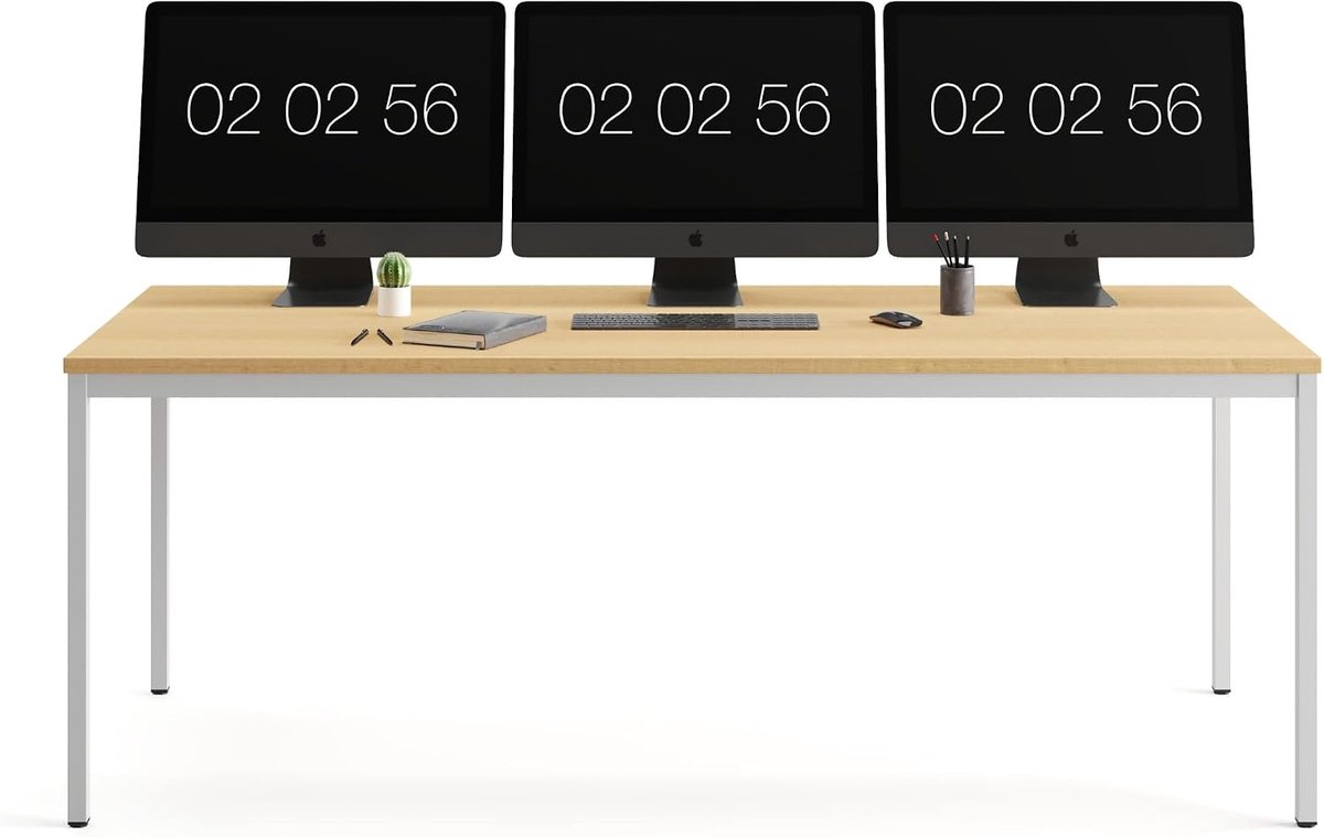 Bureau-staal 200 x 100 x 75 cm, eiken, TÜV/GS-eenvoudige montage, werktafel, bureautafel, keukentafel, eettafel, printtafel, kantoormeubel, werkkamer, computertafel, gamingtafel,