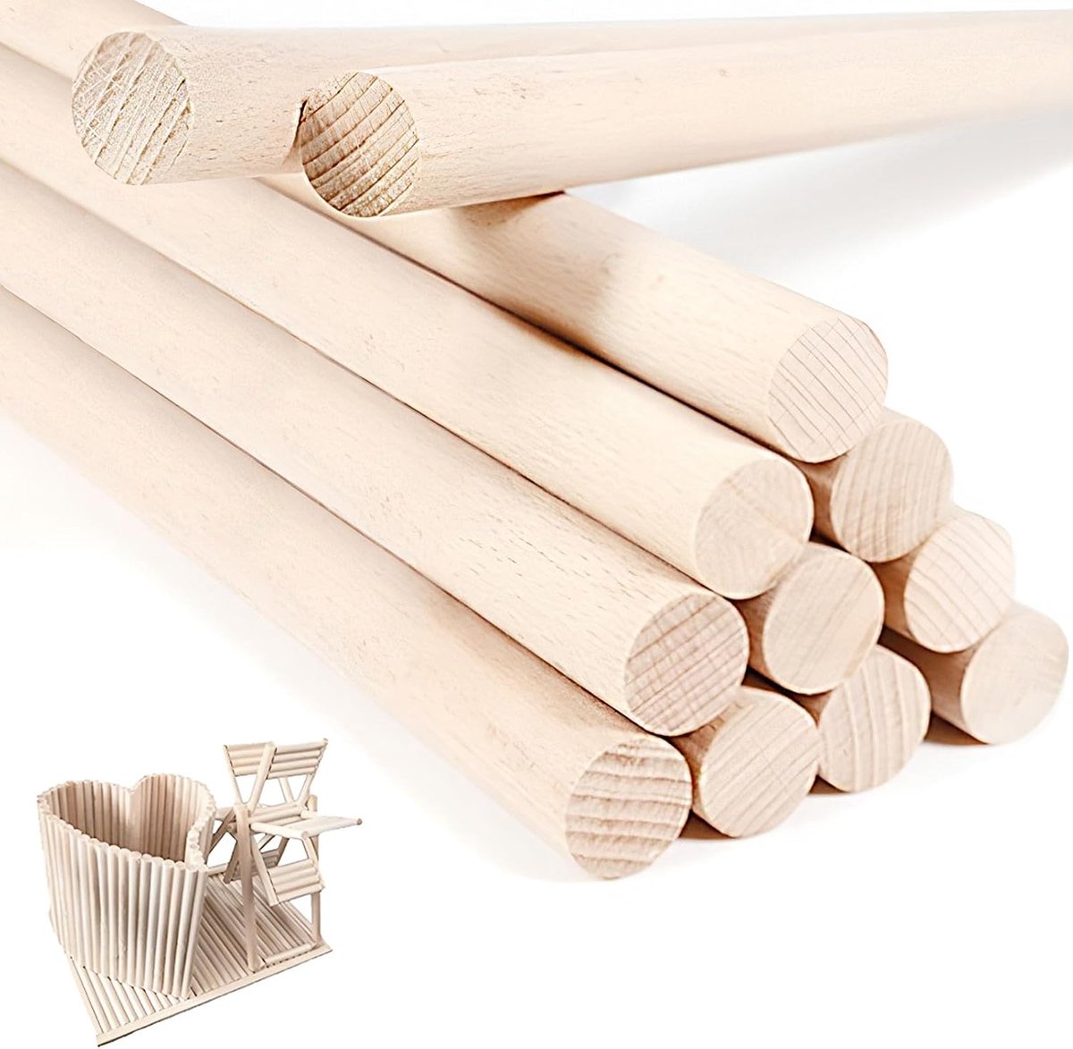 Houten stokken, ronde houten staven, 6 mm, voor knutselen, decoraties, doe-het-zelf, 30 cm x 6 mm