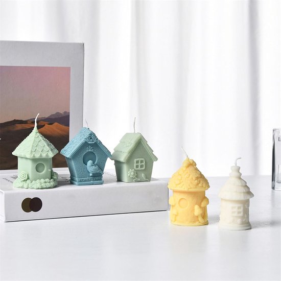3D siliconen vormen Gießformen Huizen, siliconenvorm Huis Kaarsen Vormen Siliconen Gießform Huizen met Vogel Vlinder Gießformen Siliconen Huisjes Kaarsenvormen om te gieten voor kaarsen Gips Sojawas — afbeelding 5