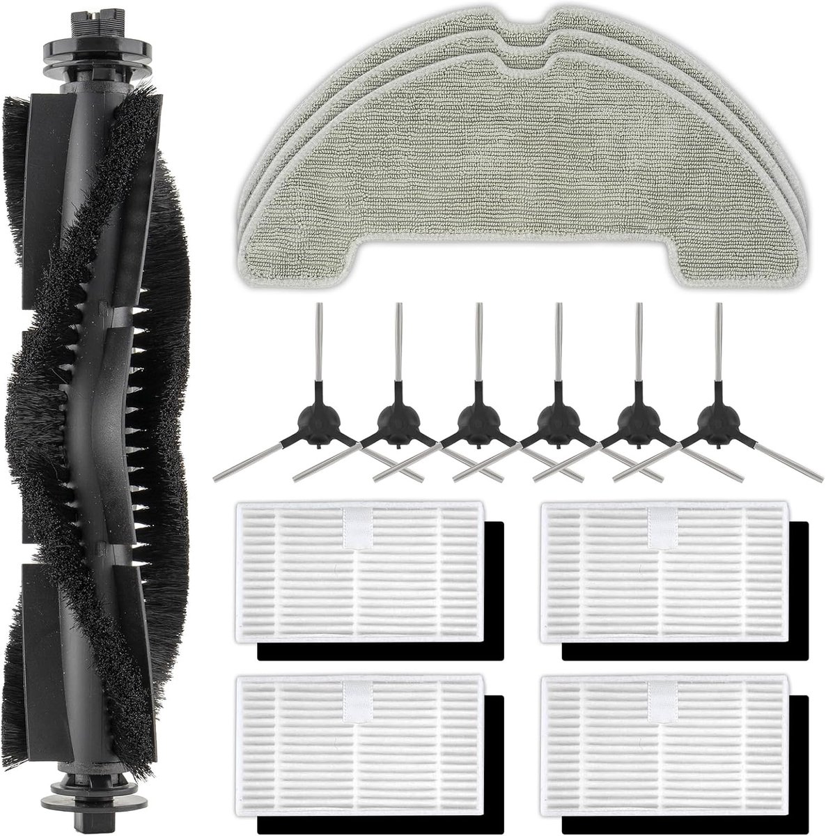 (14 stuks) W11/W9 vervangende onderdelen compatibel met Vexilar W11/W9 robotstofzuiger, 1 rolborstel, 6 zijborstels, 4 HEPA-filters met schuimfilter, 3 dweilpads, W11/W9 accessoireset