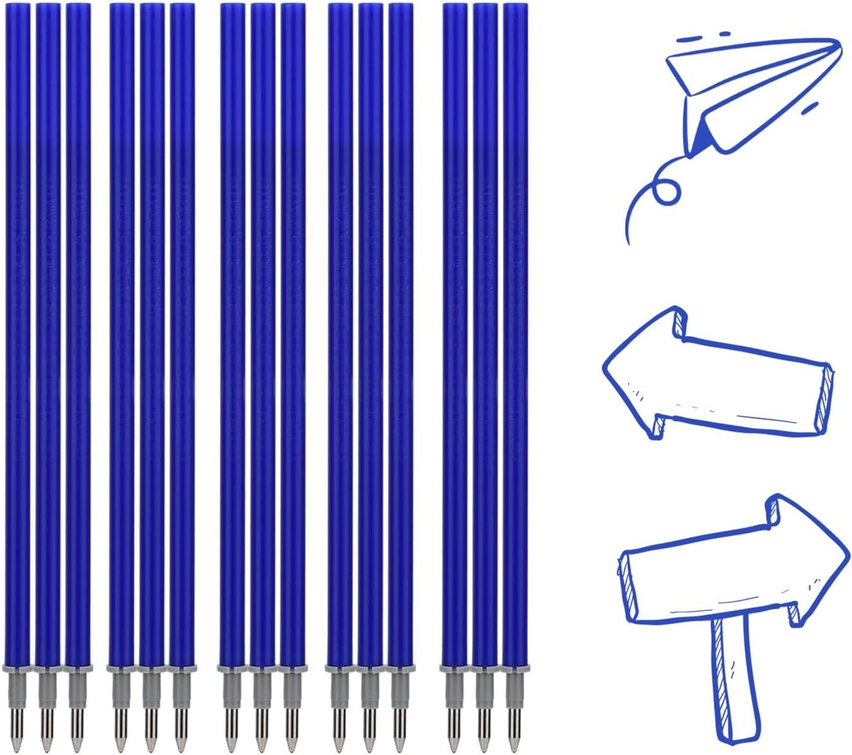 15 x uitwisbare reservevullingen, blauw, compatibel met Legami, eenvoudig te gummen, hoogte 13 cm, stiftpunt 0,7 mm