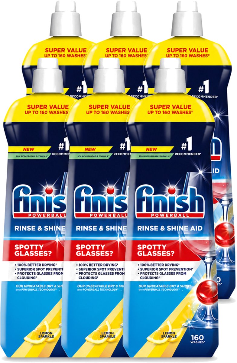 6 x Finish - Powerball - Vaatwasreiniger - Glansspoelmiddel - Perfecte Droging - Citroen - 160 Wasbeurten - Voordeelverpakking - 6 stuks