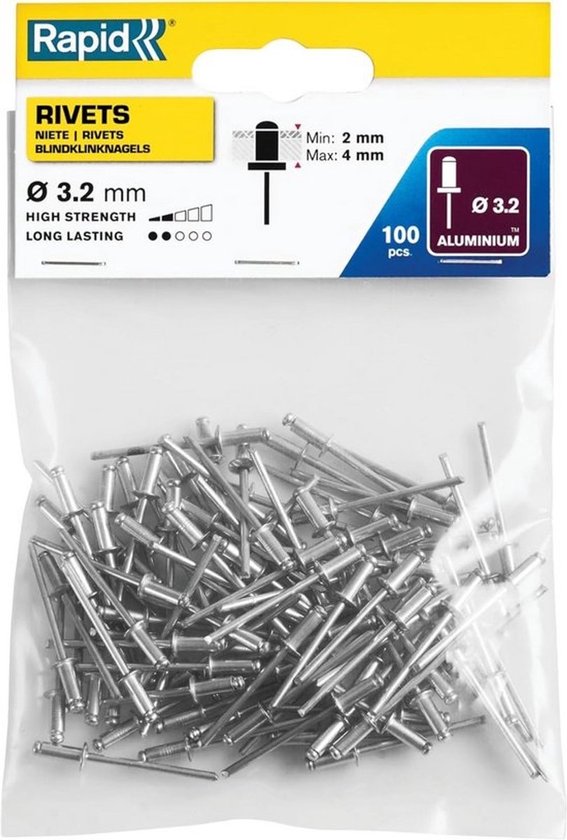 Set van 100 Aluminium Blindklinknagels Ø 3,2 mm voor 2-4 mm Materiaaldikte