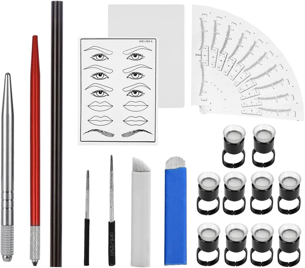 Microblading Kit voor Perfecte Wenkbrauwen - Manual Tattoo Pen, Microblading Needles 7RS 5RL, Oefenhuid en Wenkbrauwlinialen voor Permanente Make-up