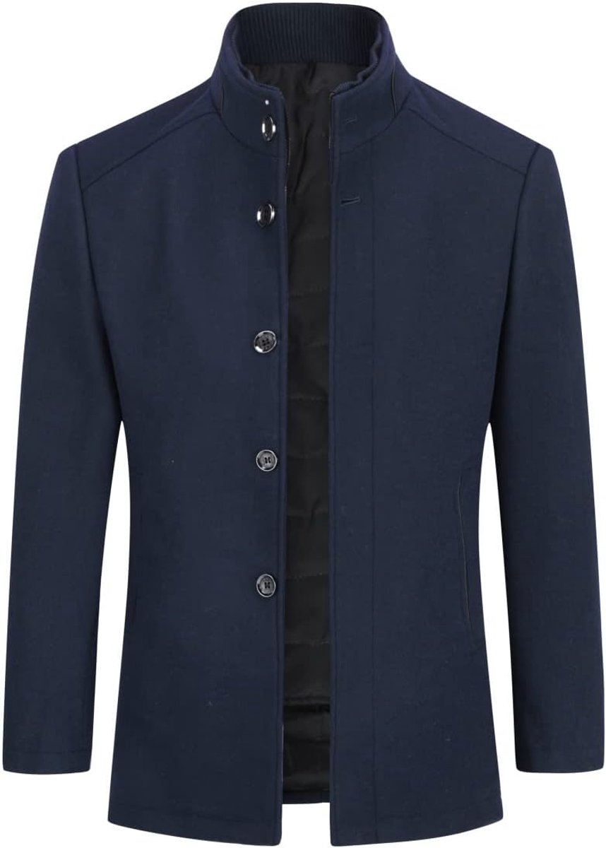 Heren wollen jas dikke trenchcoat heren jas opstaande kraag warme overjas winterjassen (1 x jas+1 x gilet)